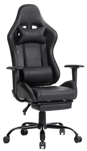 RESIGILAT- Scaun gaming, ergonomic, suport lombar cu masaj, spătar rabatabil 90-150°, suport pentru picioare, rezistent 150 kg, piele PU, Negru
