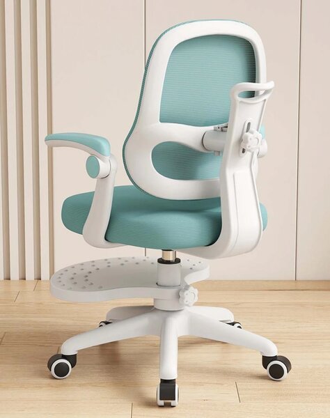 Scaun ergonomic pentru copii, spatar reglabil adancime, suport picioare reglabil, rotativ, Albastru