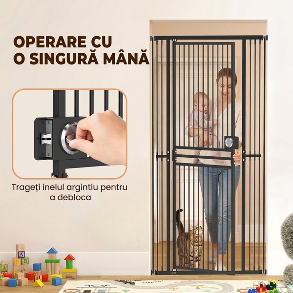 PawHut Poartă pentru Pisici Extra Înaltă, 198 cm, 74-100 cm, Montaj prin Presiune, Închidere cu Inel, Negru | Aosom Romania