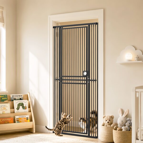 PawHut Poartă pentru Pisici Extra Înaltă, 198 cm, 74-100 cm, Montaj prin Presiune, Închidere cu Inel, Negru | Aosom Romania