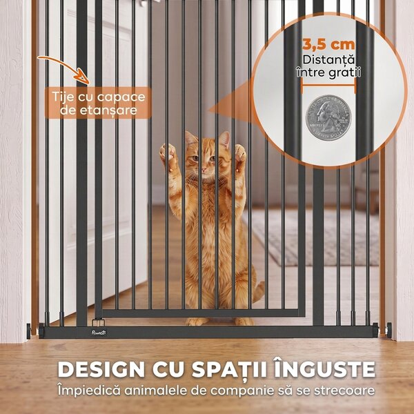 PawHut Poartă pentru Pisici Extra Înaltă, 198 cm, 74-100 cm, Montaj prin Presiune, Închidere cu Inel, Negru | Aosom Romania