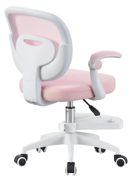 RESIGILAT- Scaun ergonomic pentru copii, spatar Mesh, cotiere rabatabile, inaltime reglabila, suport picioare reglabil, rotativ, Roz