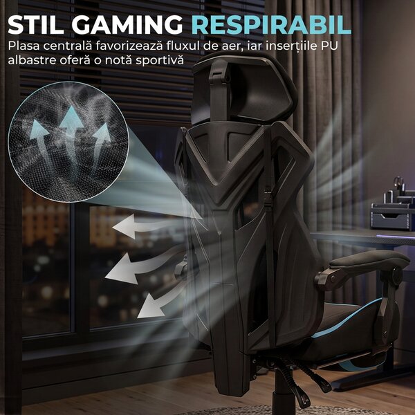 HOMCOM Scaun Gaming cu Pernă Lombară, Tetieră Reglabilă și Spătar Rabatabil | Aosom Romania