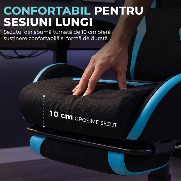 HOMCOM Scaun Gaming cu Pernă Lombară, Tetieră Reglabilă și Spătar Rabatabil | Aosom Romania