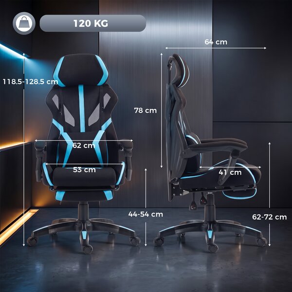 HOMCOM Scaun Gaming cu Pernă Lombară, Tetieră Reglabilă și Spătar Rabatabil | Aosom Romania