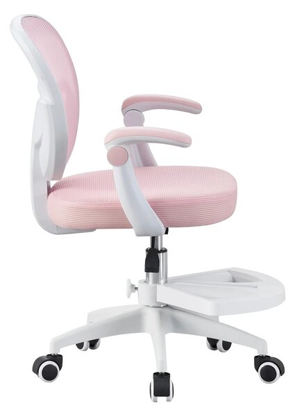RESIGILAT- Scaun ergonomic pentru copii, spatar Mesh, cotiere rabatabile, inaltime reglabila, suport picioare reglabil, rotativ, Roz