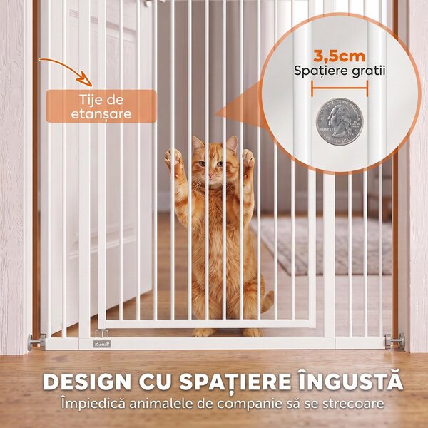 PawHut Poartă pentru pisici extra înaltă, 198 cm, reglabilă 74-100 cm, montaj cu presiune, închidere cu inel, albă | Aosom Romania