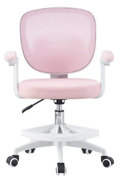 RESIGILAT- Scaun ergonomic pentru copii, spatar Mesh, cotiere rabatabile, inaltime reglabila, suport picioare reglabil, rotativ, Roz