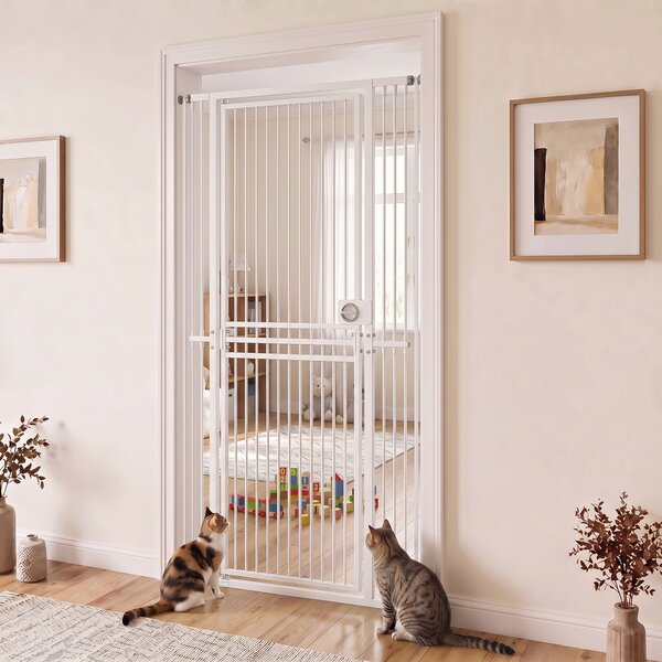 PawHut Poartă pentru pisici extra înaltă, 198 cm, reglabilă 74-100 cm, montaj cu presiune, închidere cu inel, albă | Aosom Romania