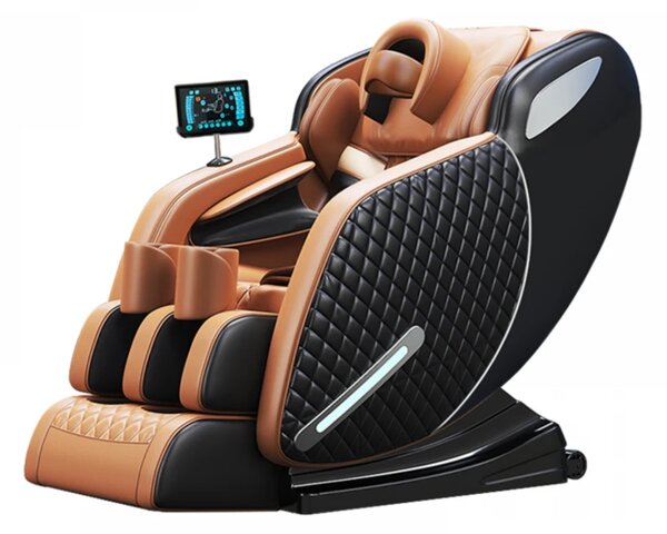 Fotoliu masaj IGNIUS, AI Voice, Incalzire, Bluetooth, Tableta ecran tactil color, Zero Gravity, 2 Boxe, Moduri Automate, Reglarea intensității masajului, Piele PU Premium, Portocaliu