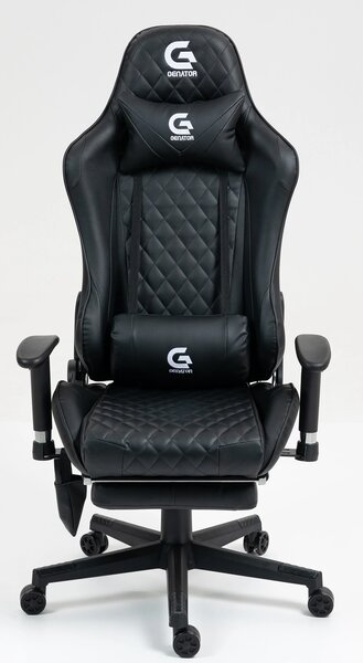 Scaun gaming, Masaj in 7 puncte, Boxe Bluetooth, funcție șezlong, 90-180 grade, suport picioare, sezut benzi elastice sustinere suplimentara, PU, Negru