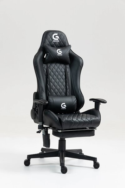 Scaun gaming, Masaj in 7 puncte, Boxe Bluetooth, funcție șezlong, 90-180 grade, suport picioare, sezut benzi elastice sustinere suplimentara, PU, Negru