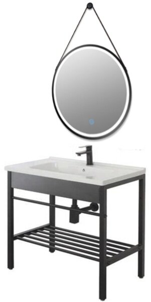 Set mobilier de baie Feridras Black cu oglinda cu LED