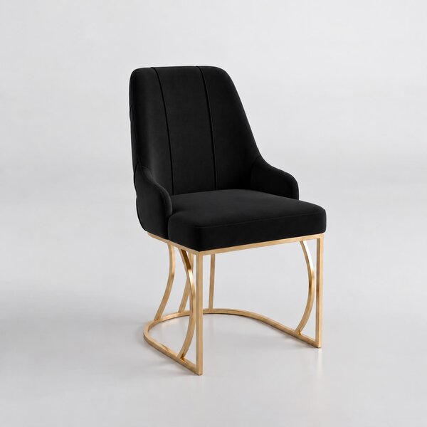 Scaun Lucca Crem – Tapițat Elegant, Picioare Metalice Aurii, Spătar Capitonat cu Inel Decorativ – Desire Furniture