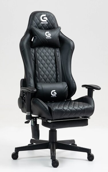 Scaun gaming, Masaj in 7 puncte, Boxe Bluetooth, funcție șezlong, 90-180 grade, suport picioare, sezut benzi elastice sustinere suplimentara, PU, Negru