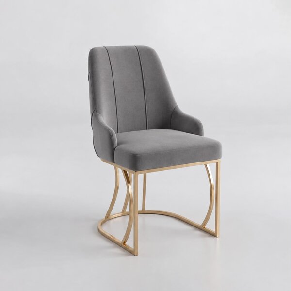 Scaun Lucca Crem – Tapițat Elegant, Picioare Metalice Aurii, Spătar Capitonat cu Inel Decorativ – Desire Furniture