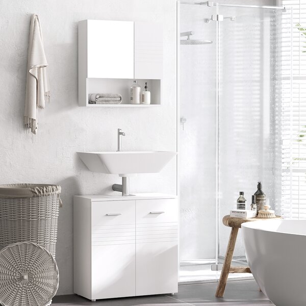 Mobilier Baie Subchiuvetă Kleankin cu 2 Uși, Spațiu de Stocare Eficient, din Lemn, Alb, 60x30x62.5cm | Aosom Romania