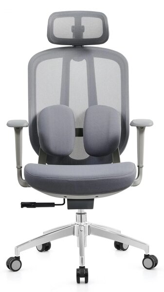 RESIGILAT- Scaun ergonomic, cu înclinare sincronizată, suport lombar si tetiera reglabile, rotativ, tapițerie din mesh si textil, căptușeală din spumă, cadru PP, Gri