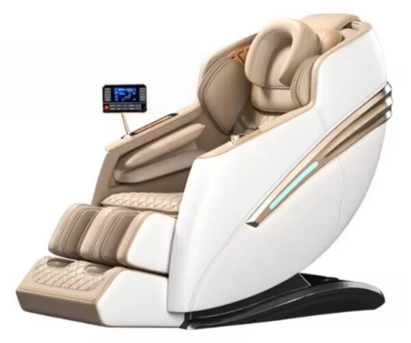 RESIGILAT- Fotoliu de masaj QUITUS, cu Incalzire, Bluetooth, Display, Ecran tactil, Zero Gravity, 2 Boxe, Moduri Automate, Suport Picioare extensibil, Piele Ecologica Premium, Bej