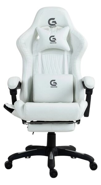 RESIGILAT- Scaun gaming, Masaj in 7 puncte, Boxe Bluetooth, funcție șezlong, 90-155 grade, suport picioare, PU, Alb