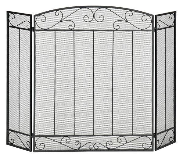 Parascantei pentru Semineu, protectie de scantei pentru semineu Pliabil, 3 Panouri Metal si Otel Negru 105x1,6x80,5cm HOMCOM | Aosom Romania