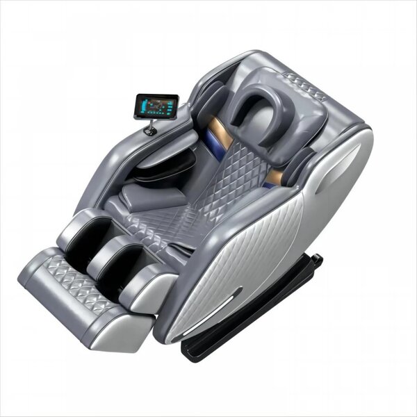 Fotoliu masaj IGNIUS, AI Voice, Incalzire, Bluetooth, Tableta ecran tactil color, Zero Gravity, 2 Boxe, Moduri Automate, Reglarea intensității masajului, Piele PU Premium, Gri