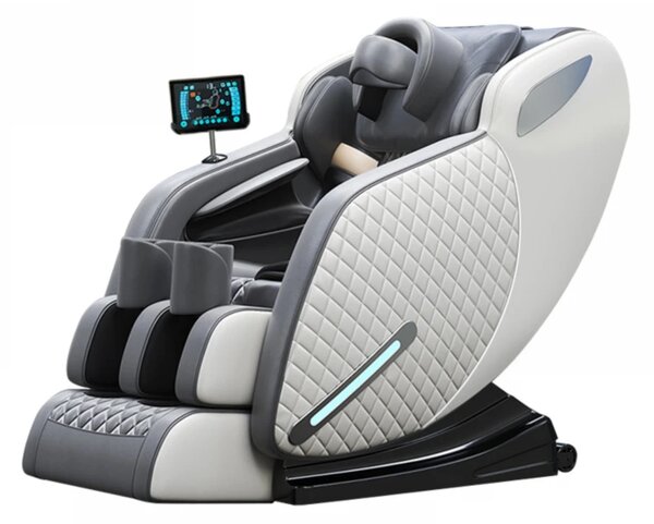 Fotoliu masaj IGNIUS, AI Voice, Incalzire, Bluetooth, Tableta ecran tactil color, Zero Gravity, 2 Boxe, Moduri Automate, Reglarea intensității masajului, Piele PU Premium, Gri