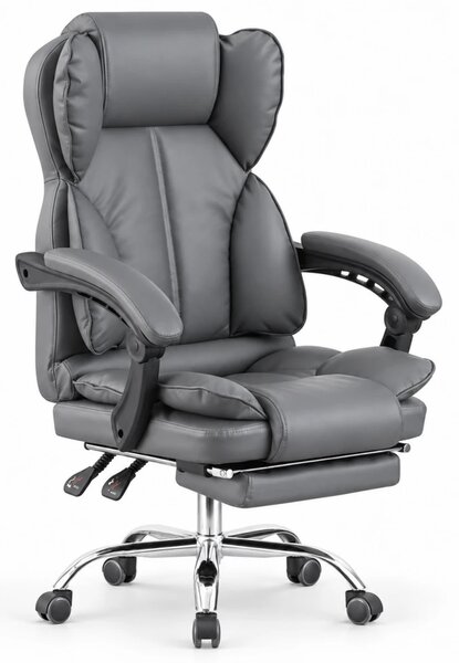 Scaun directorial, suport picioare, funcție recliner, SIB 818, piele ecologica, Gri