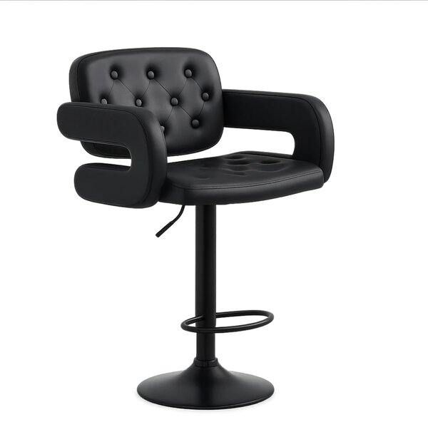 Scaun bar, înălțime reglabilă, rotativ, suport picioare, piele PU, Negru