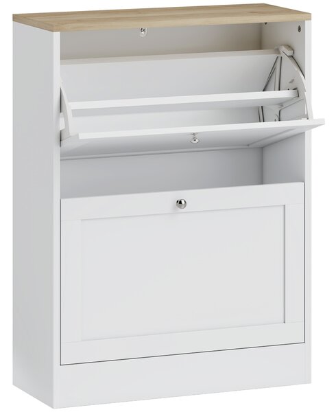 HOMCOM Pantofar Slim cu 2 Uși Rabatabile, Rafturi Reglabile și Detașabile, pentru 8-12 Perechi, 60x23,5x80 cm, Alb | Aosom Romania