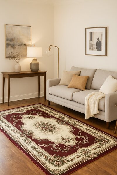 Covor Clasic Sufragerie, Model Lotos 574 210, Rosu Rosu, Dreptunghi, 80x200