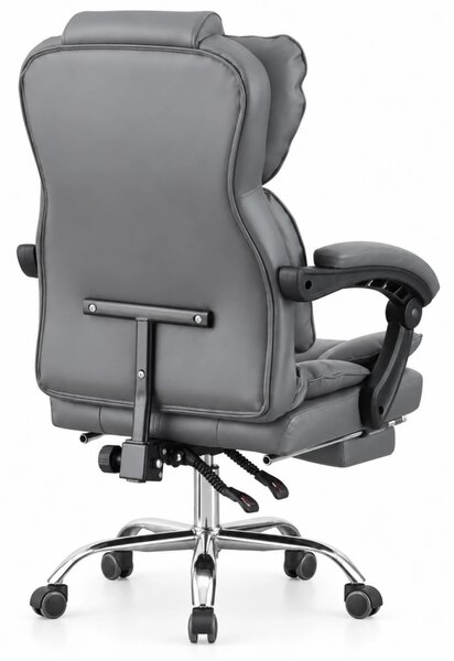 Scaun directorial, suport picioare, funcție recliner, SIB 818, piele ecologica, Gri