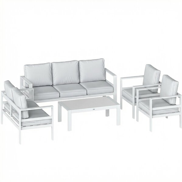 Outsunny Mobilier de Grădină din Aluminiu cu Canapea 3 Locuri, 2 Fotolii și Masă pentru Exterior, Alb | Aosom Romania
