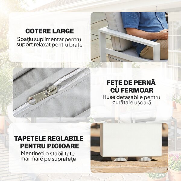 Outsunny Mobilier de Grădină din Aluminiu cu Canapea 3 Locuri, 2 Fotolii și Masă pentru Exterior, Alb | Aosom Romania