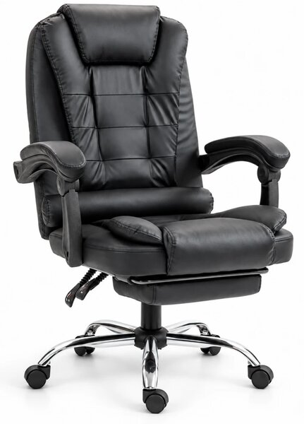 HOMEREST Scaun directorial, masaj in suportul lombar, suport picioare, PU, Negru