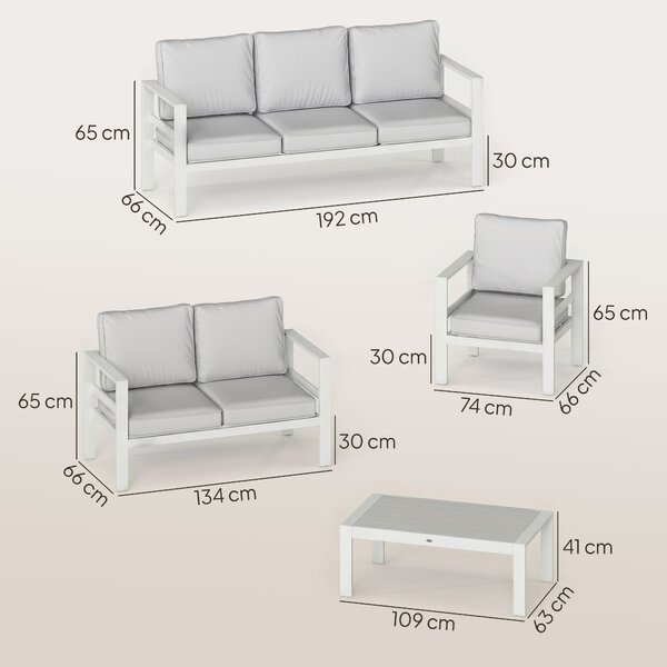 Outsunny Mobilier de Grădină din Aluminiu cu Canapea 3 Locuri, 2 Fotolii și Masă pentru Exterior, Alb | Aosom Romania