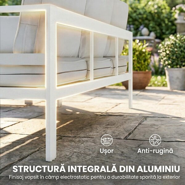 Outsunny Mobilier de Grădină din Aluminiu cu Canapea 3 Locuri, 2 Fotolii și Masă pentru Exterior, Alb | Aosom Romania