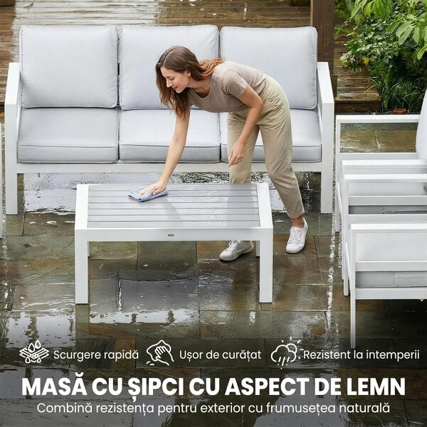 Outsunny Mobilier de Grădină din Aluminiu cu Canapea 3 Locuri, 2 Fotolii și Masă pentru Exterior, Alb | Aosom Romania