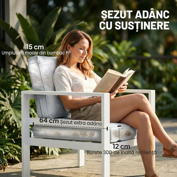 Outsunny Mobilier de Grădină din Aluminiu cu Canapea 3 Locuri, 2 Fotolii și Masă pentru Exterior, Alb | Aosom Romania