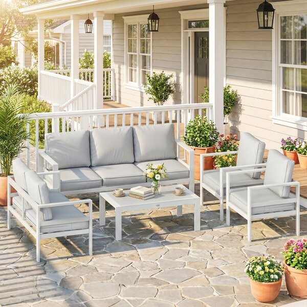 Outsunny Mobilier de Grădină din Aluminiu cu Canapea 3 Locuri, 2 Fotolii și Masă pentru Exterior, Alb | Aosom Romania