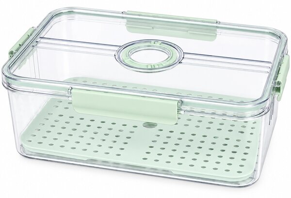 Organizator frigider Pufo cu baza perforata si capac cu glisor, 32.5 x 22.5 x 11 cm – cutie pentru depozitarea fructelor, legumelor si alimentelor, verde