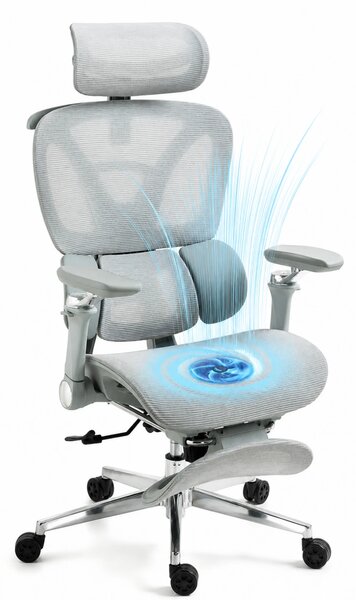 METACHAIR DORO VENT Scaun ergonomic, sezut cu ventilatie, suport lombar dinamic, spătar reglabil înălțime, cotiere 6D, tetieră 2D, suport picioare, mecanism multifunctional inclinare/blocare, pivotant, Mesh, Gri