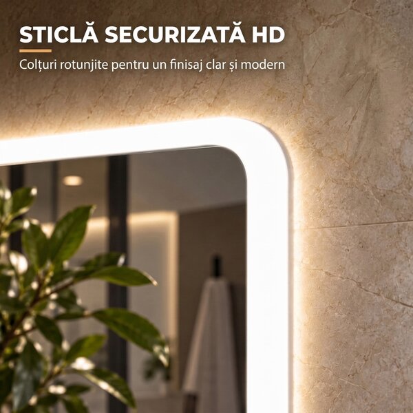 HOMCOM Oglindă de Baie cu LED 60x80 cm, 3 Culori de Lumină, Intensitate Reglabilă, Antiaburire, Comandă Tactilă, Memorie | Aosom Romania