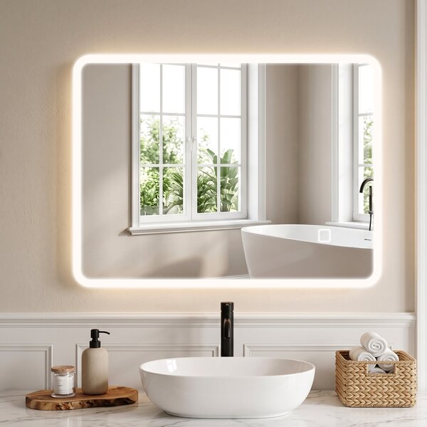 HOMCOM Oglindă de Baie cu LED 60x80 cm, 3 Culori de Lumină, Intensitate Reglabilă, Antiaburire, Comandă Tactilă, Memorie | Aosom Romania