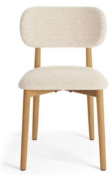 MAZZONI EXPORT ALMO Crem (material Monza 90)/cadru stejar lăcuit - SCAUN DIN LEMN BOUCLÉ PENTRU SALON SUFRAGERIE BUCĂTĂRIE RETRO