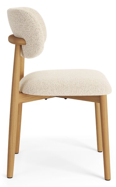 MAZZONI EXPORT ALMO Crem (material Monza 90)/cadru stejar lăcuit - SCAUN DIN LEMN BOUCLÉ PENTRU SALON SUFRAGERIE BUCĂTĂRIE RETRO