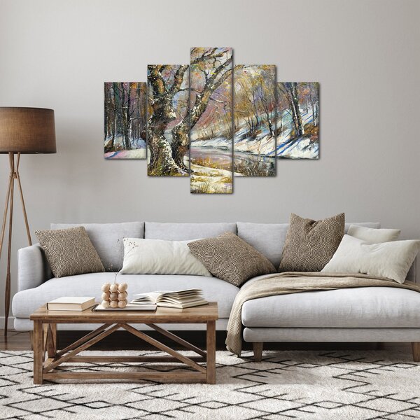 Tablou cu peisaj de iarnă pictat (150x105 cm)