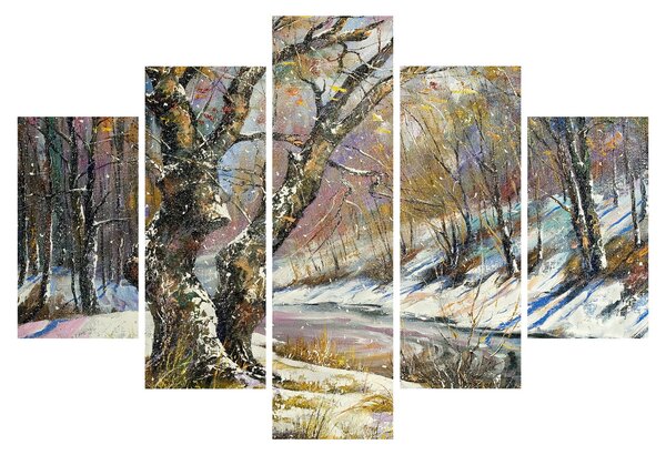 Tablou cu peisaj de iarnă pictat (150x105 cm)