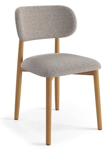 MAZZONI EXPORT ALMO Bej Latte (material Monza 60)/cadru stejar lăcuit - SCAUN DIN LEMN BOUCLÉ PENTRU SALON SUFRAGERIE BUCĂTĂRIE RETRO
