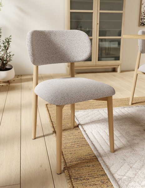 MAZZONI EXPORT ALMO Bej Latte (material Monza 60)/cadru stejar lăcuit - SCAUN DIN LEMN BOUCLÉ PENTRU SALON SUFRAGERIE BUCĂTĂRIE RETRO